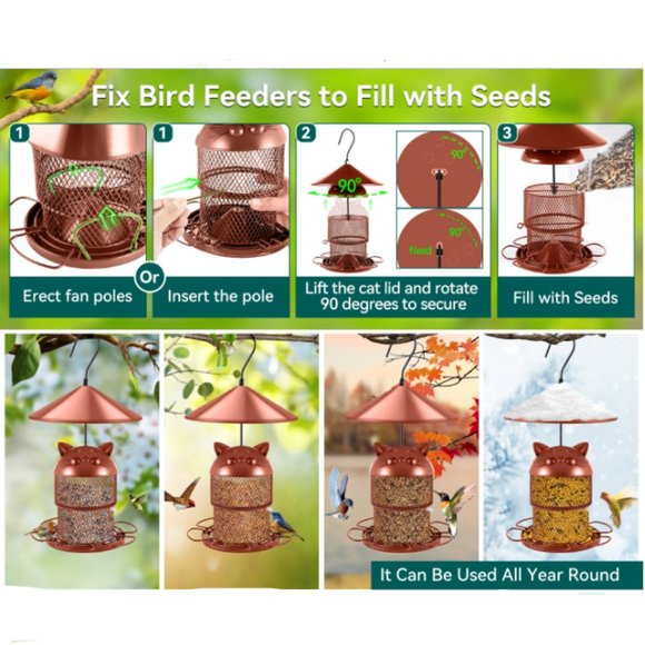 Retractable - Telescopic Metal Bird Feeder w/ Cute Cat-Face Cover - Picture 8 of 10